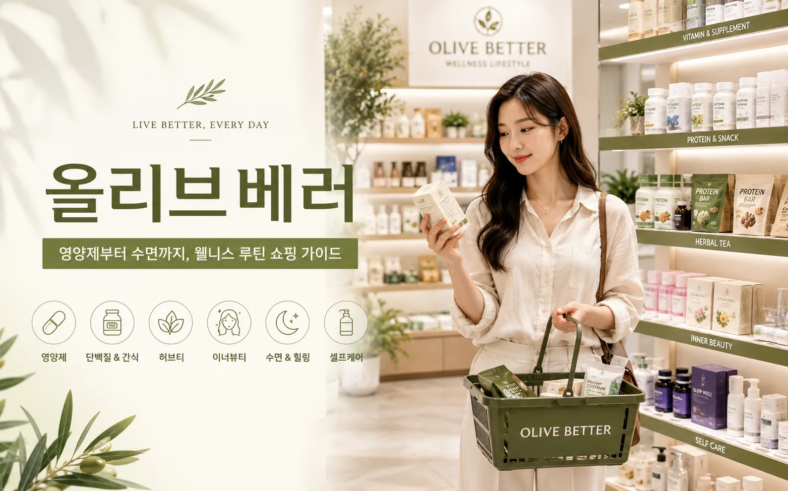 올리브베러 웰니스 매장과 영양제 건강식품 수면용품 쇼핑 가이드